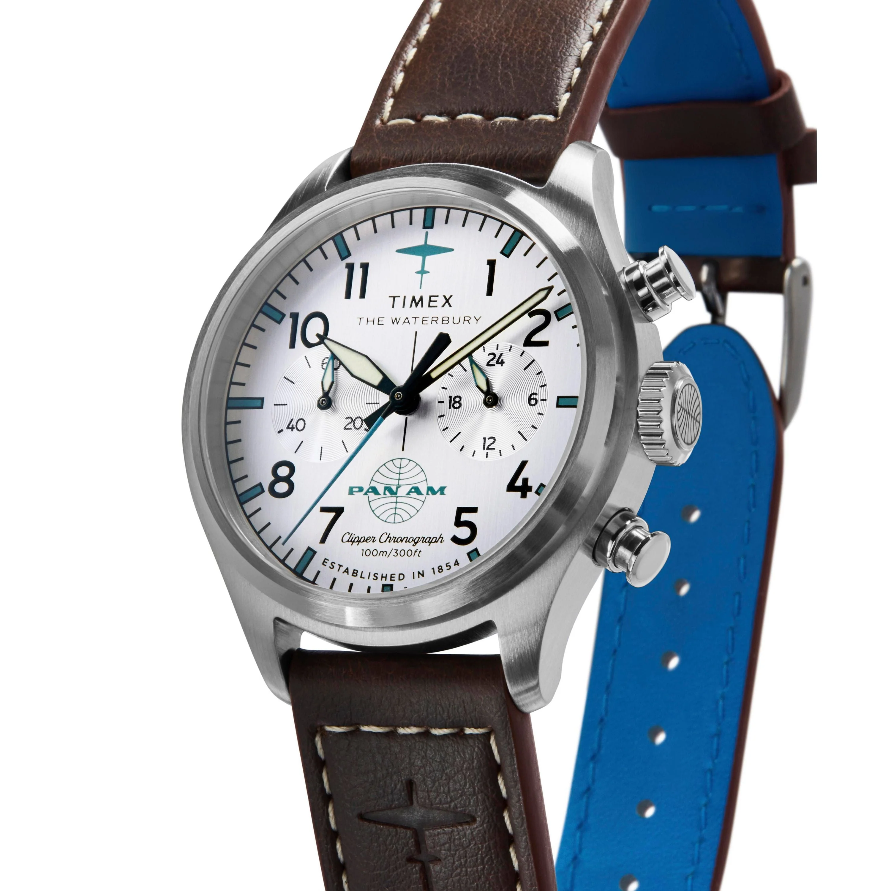 Timex x Pan Am® Waterbury Ace Chronograph | 41mm, Steel, Leather, Silver Dial - Image 6