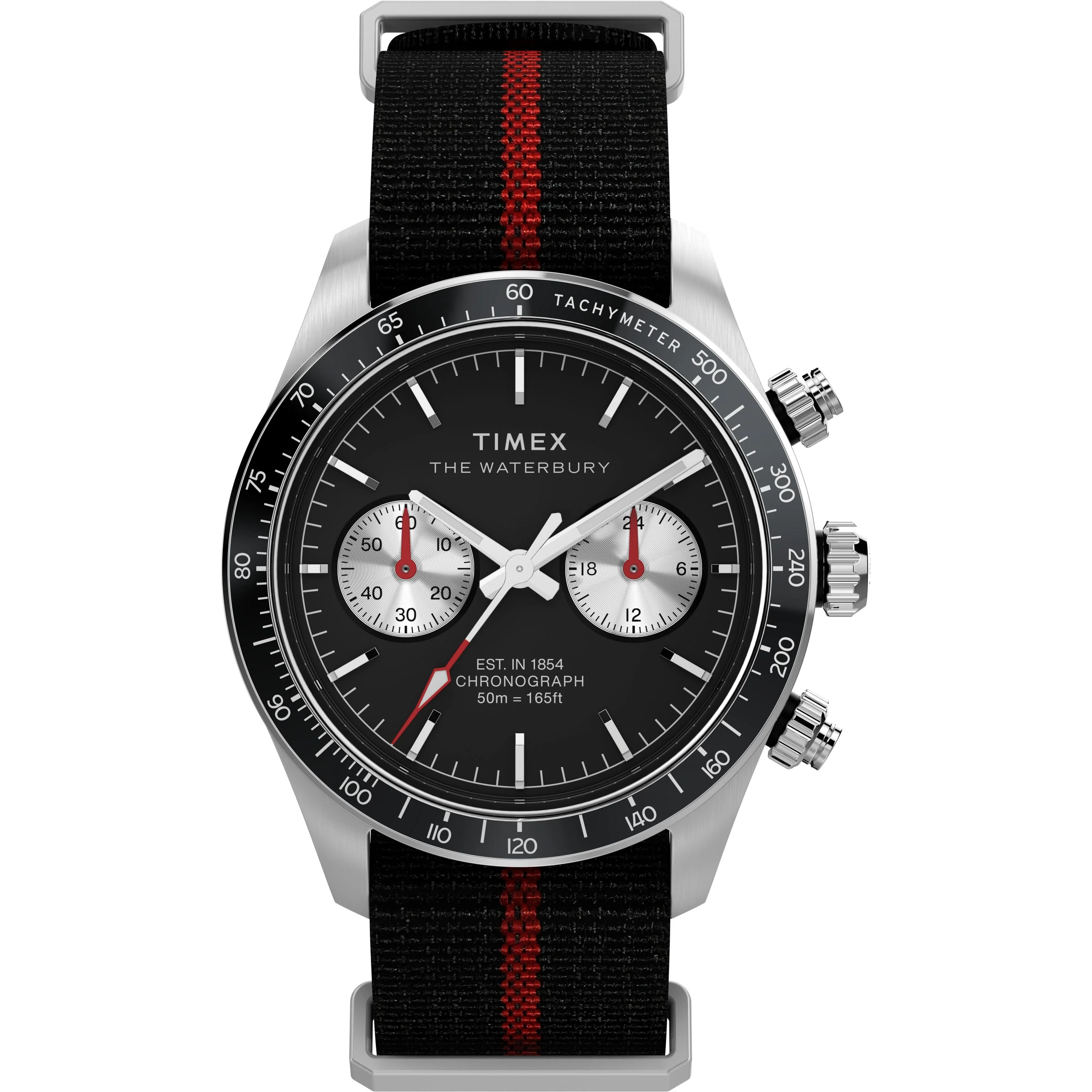 Waterbury Heritage Chronograph | 39mm, Steel, Fabric, Black Dial