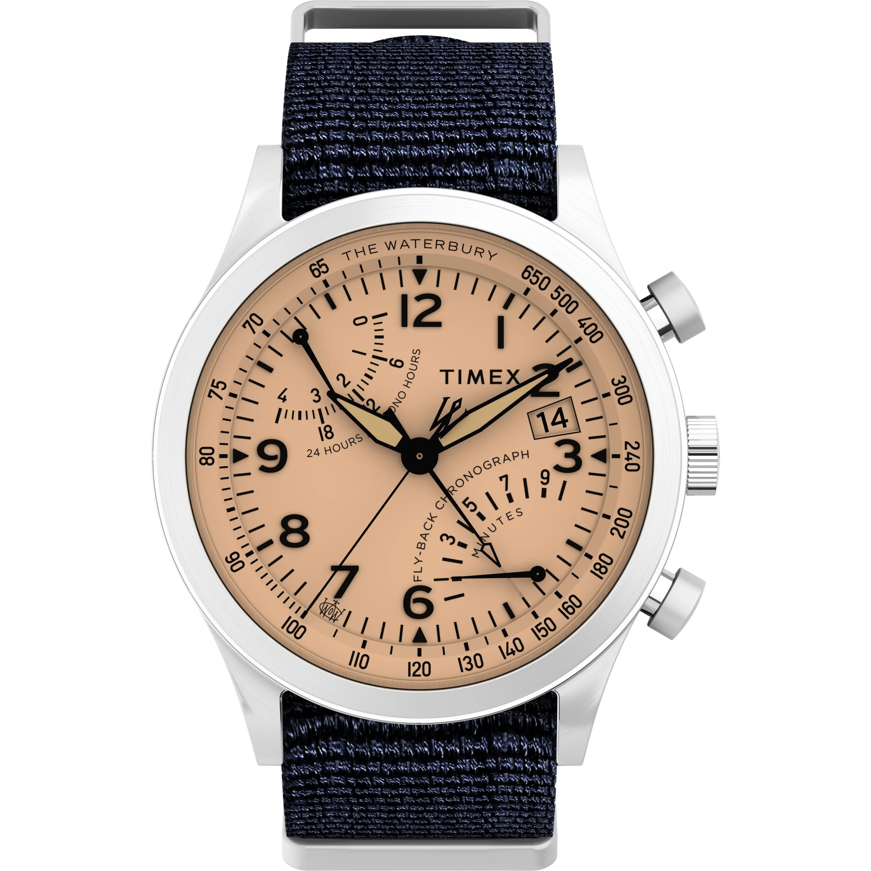 Waterbury Traditional Fly-Back Chronograph | 43mm, Steel, CANVAS, Pink Dial