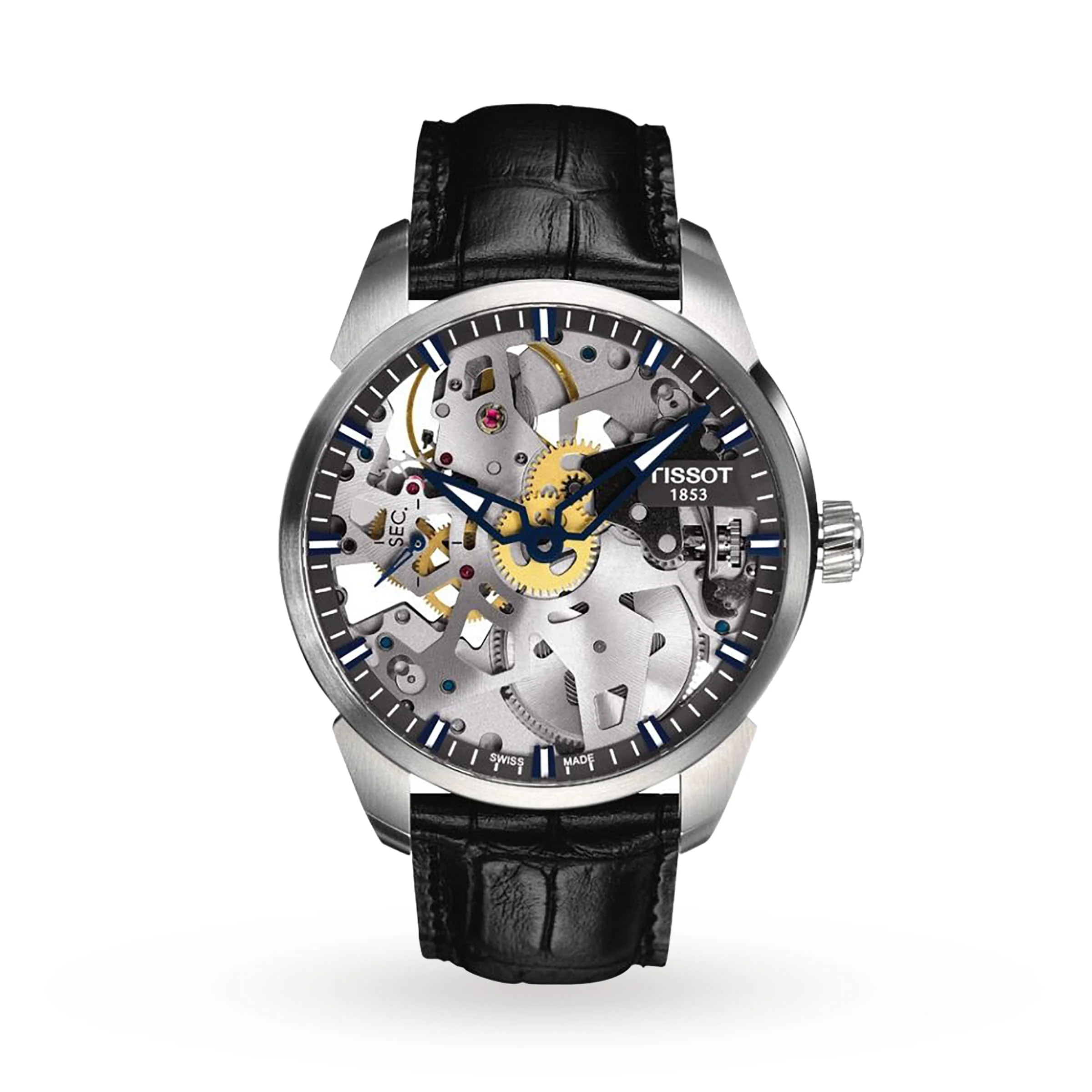 T-Complication Squelette Mechanical | 43mm, Steel, Leather, Silver Dial