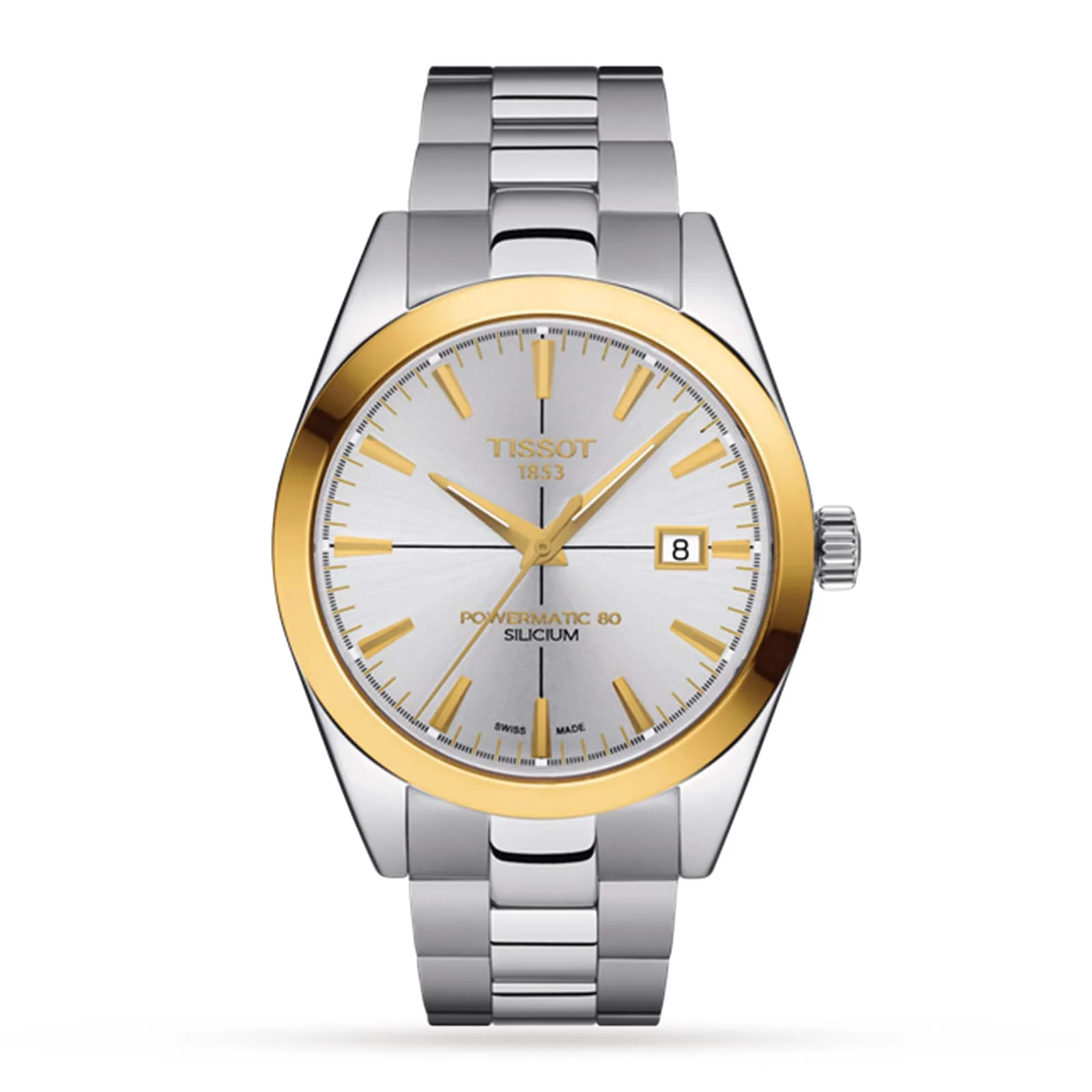 Gentleman Powermatic 80 Silicium Solid 18K Gold Bezel | 40mm, Two-Tone Steel & 18K Yellow Gold, Steel, Silver Dial