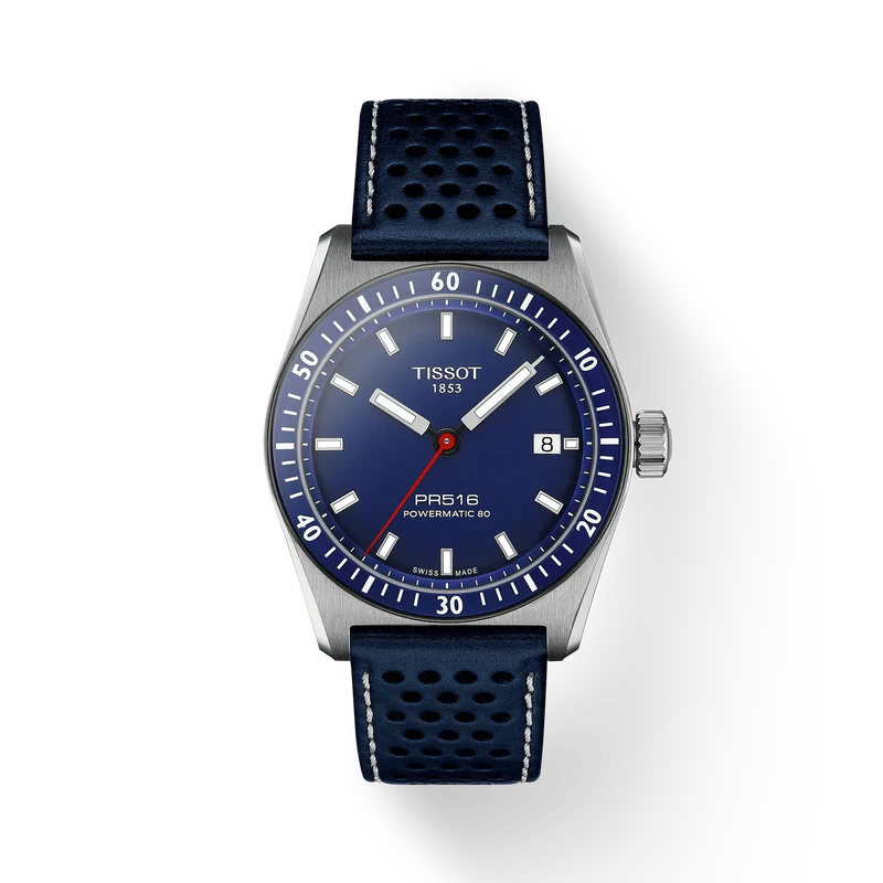 PR516 38 | 38mm, Steel, Leather, Blue Dial