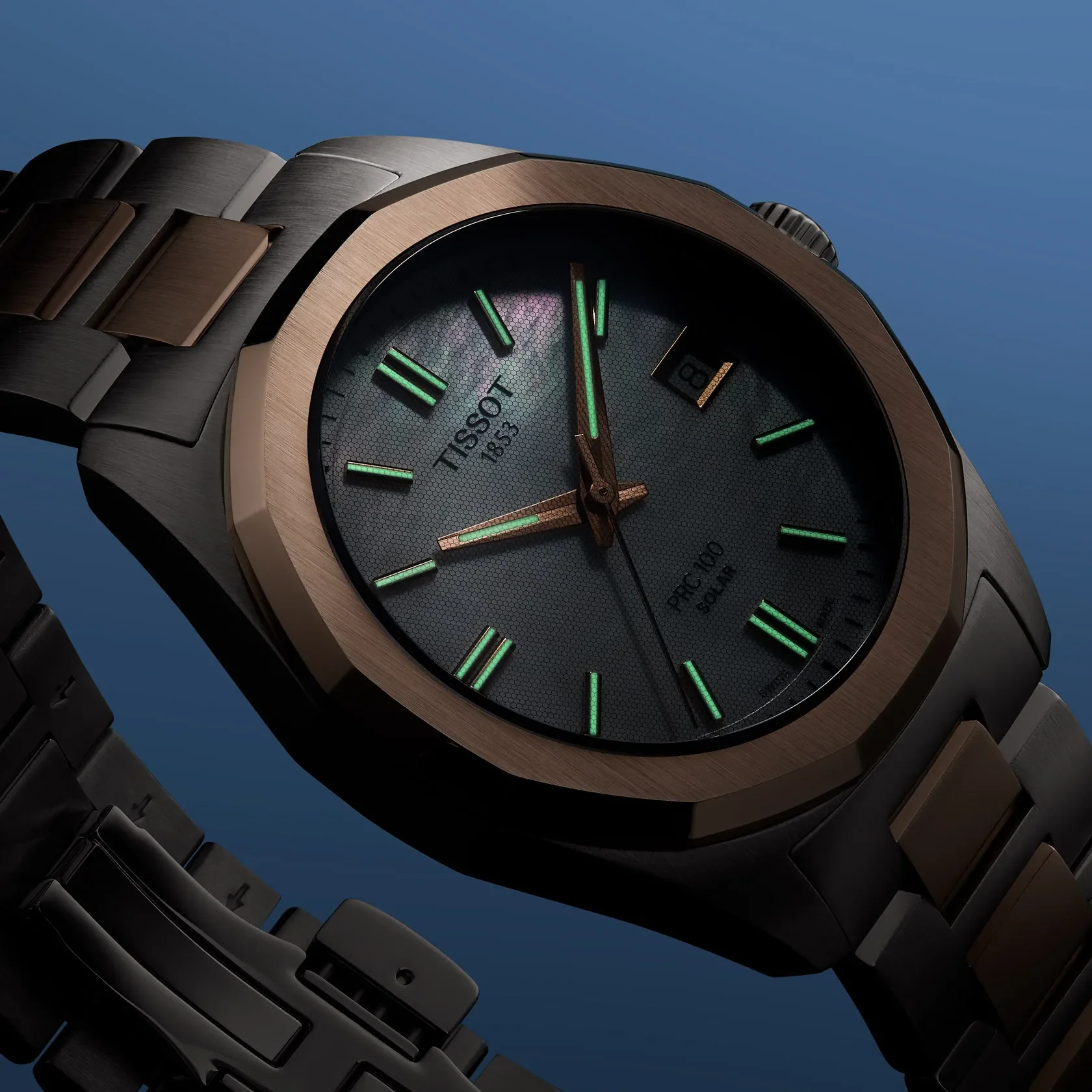 PRC 100 Solar 34mm | 34mm, Two-Tone Steel & PVD Rose Gold, Silver Dial - Image 5