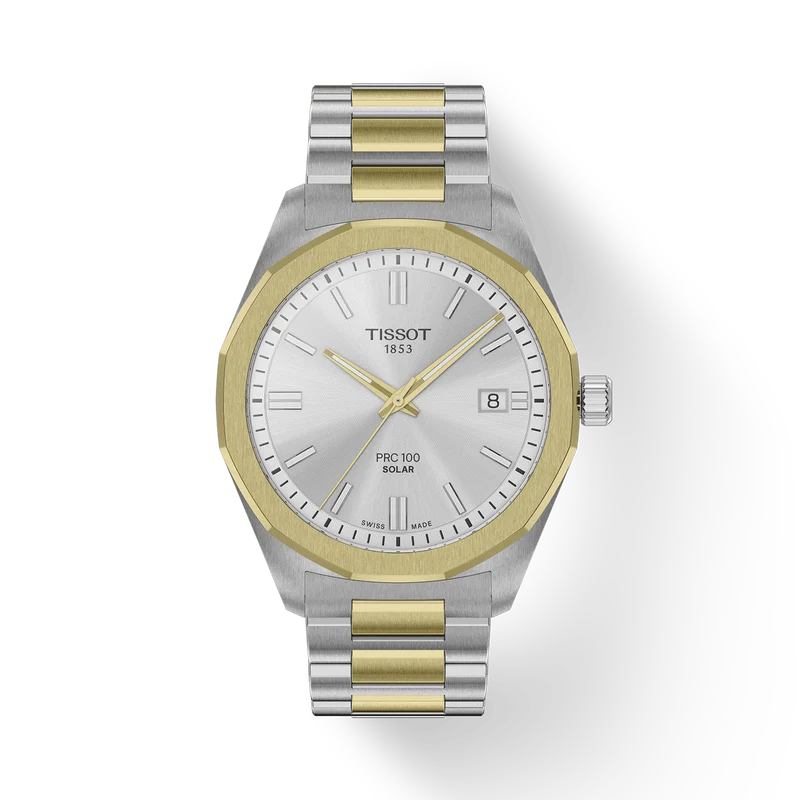 PRC100 Solar 39 | 39mm, Steel & PVD Yellow Gold, Silver Dial