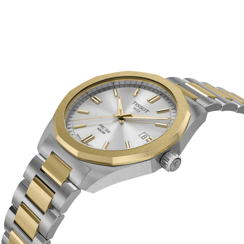 PRC100 Solar 39 | 39mm, Steel & PVD Yellow Gold, Silver Dial - Image 5