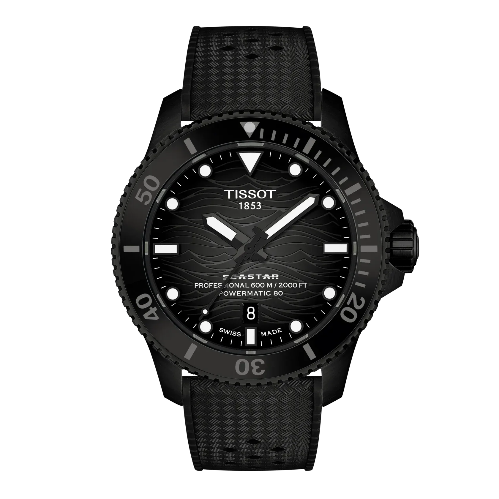 SeaStar 2000 | 44mm, Stainless Steel and Black PVD, Rubber Strap, Black Dial