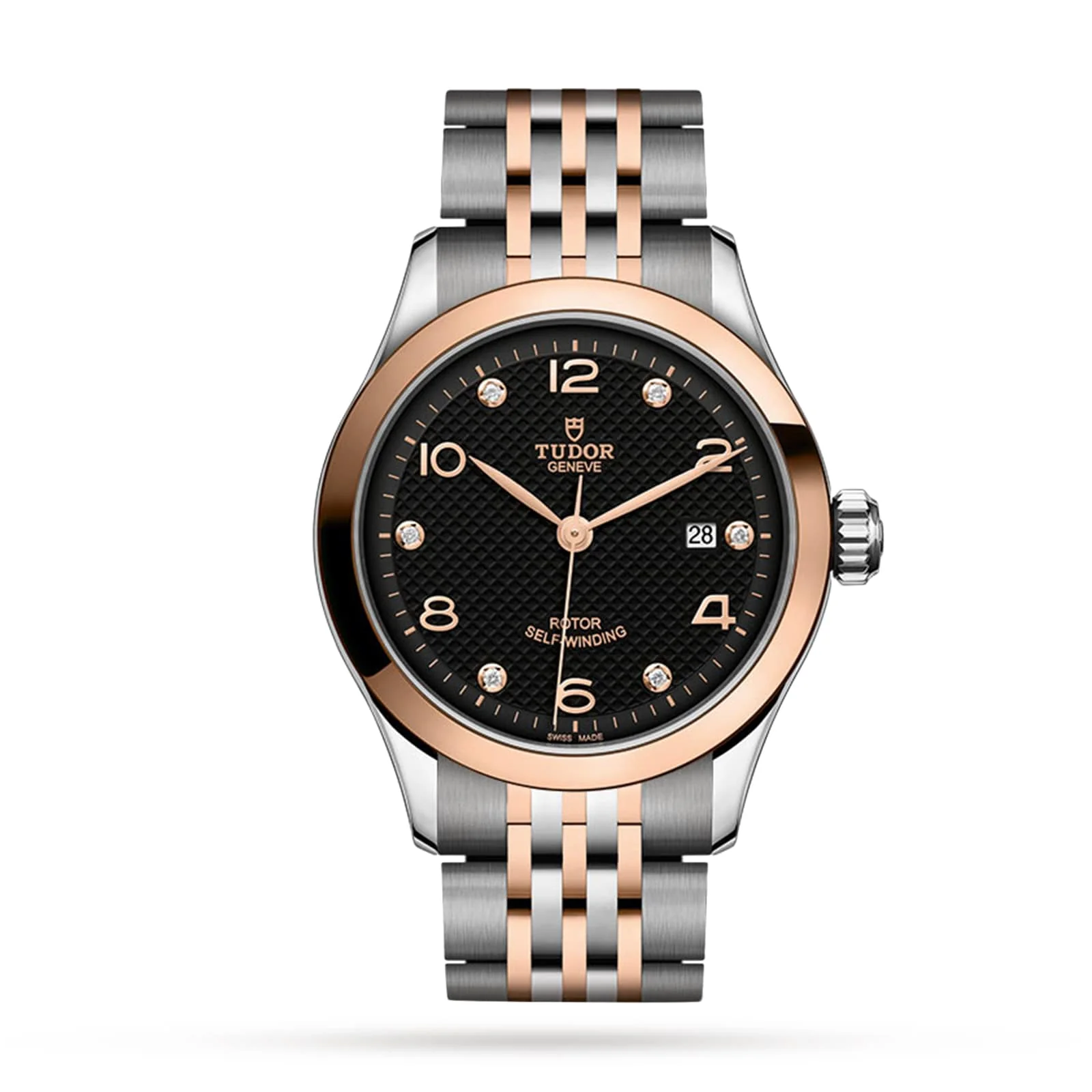 1926 | 28mm, Two-Tone Steel & 18K Rose Gold, Diamond Black Dial