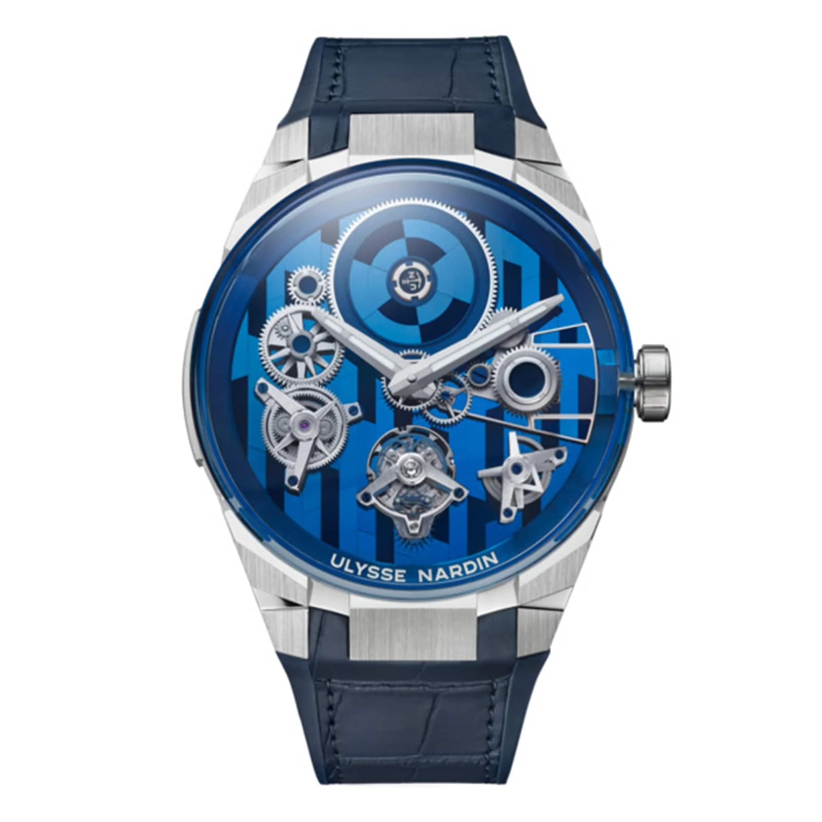 Blast Free Wheel Marquetry | 45mm, 18K White Gold, Rubber, Blue Dial