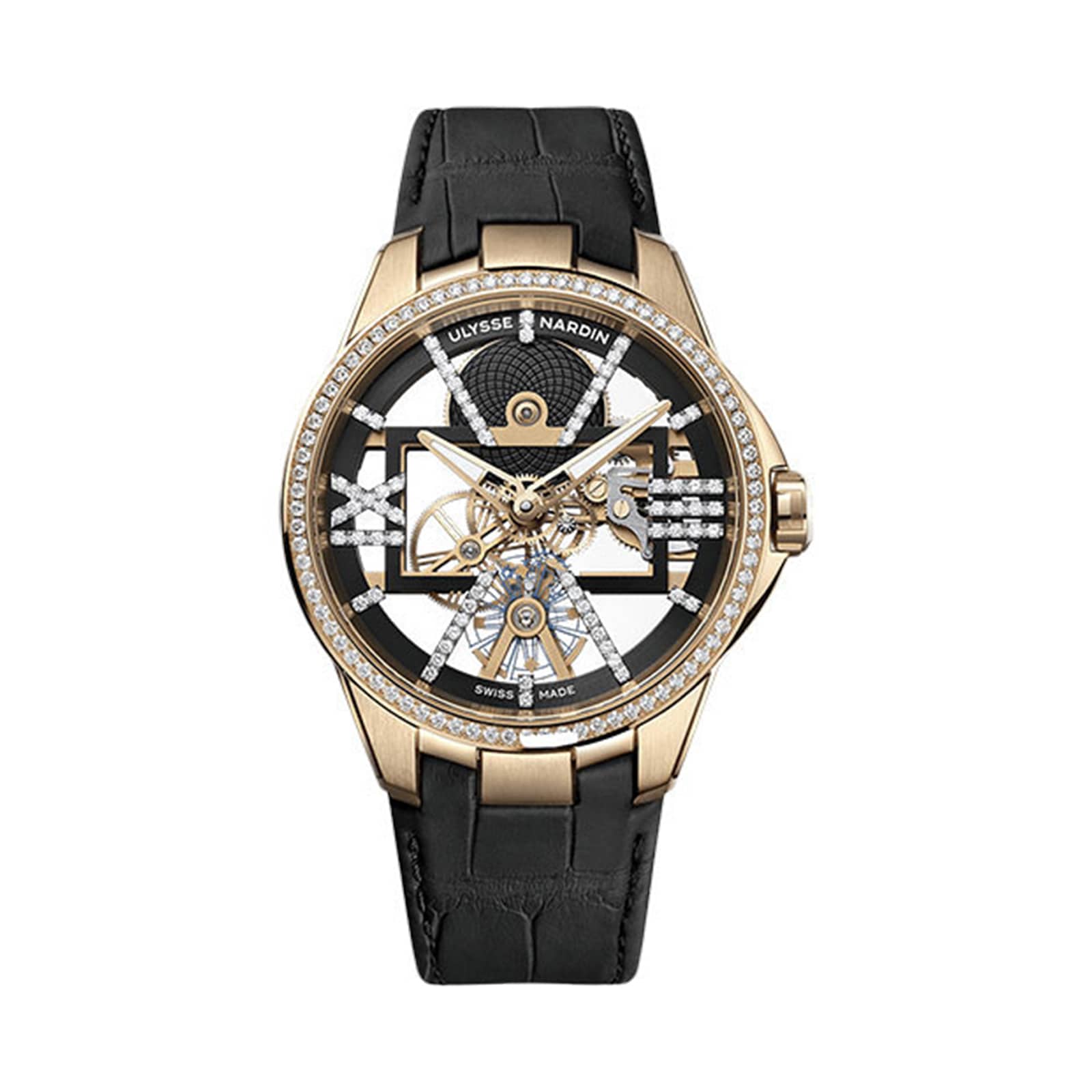 Blast Skeleton X | 42mm, 18K Rose Gold, Alligator Leather, Diamond Black Dial