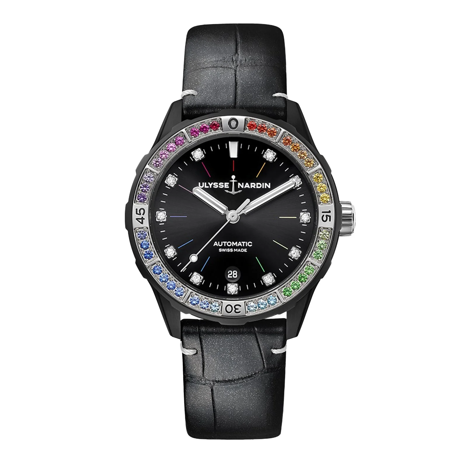 Diver Rainbow 39 | 39mm, Steel, Alligator Leather, Black Dial