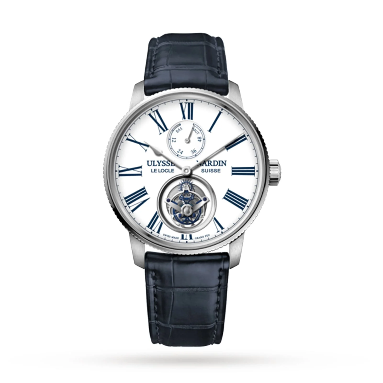 Marine Torpilleur Tourbillon | 42mm, Steel, Leather, White Dial
