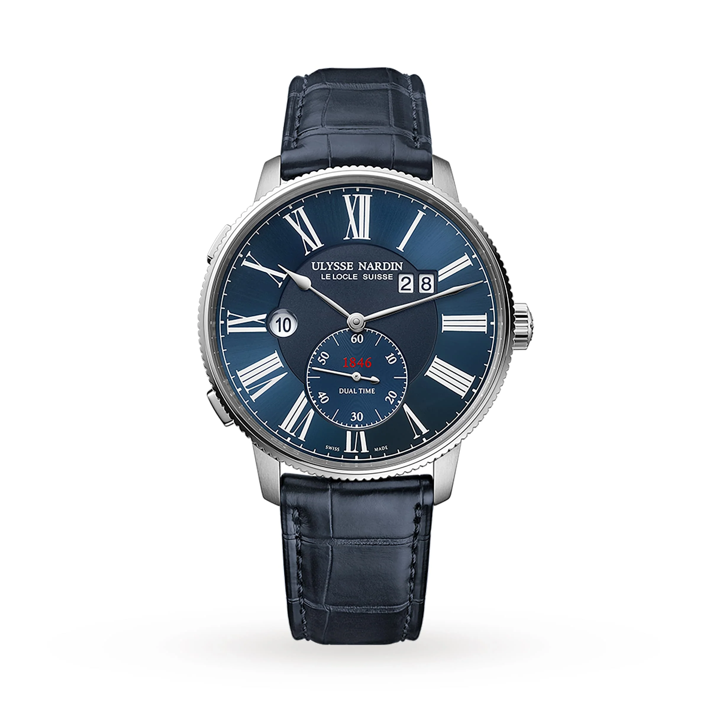 Marine Torpilleur Dual Time | 44mm, Steel, Leather, Blue Dial