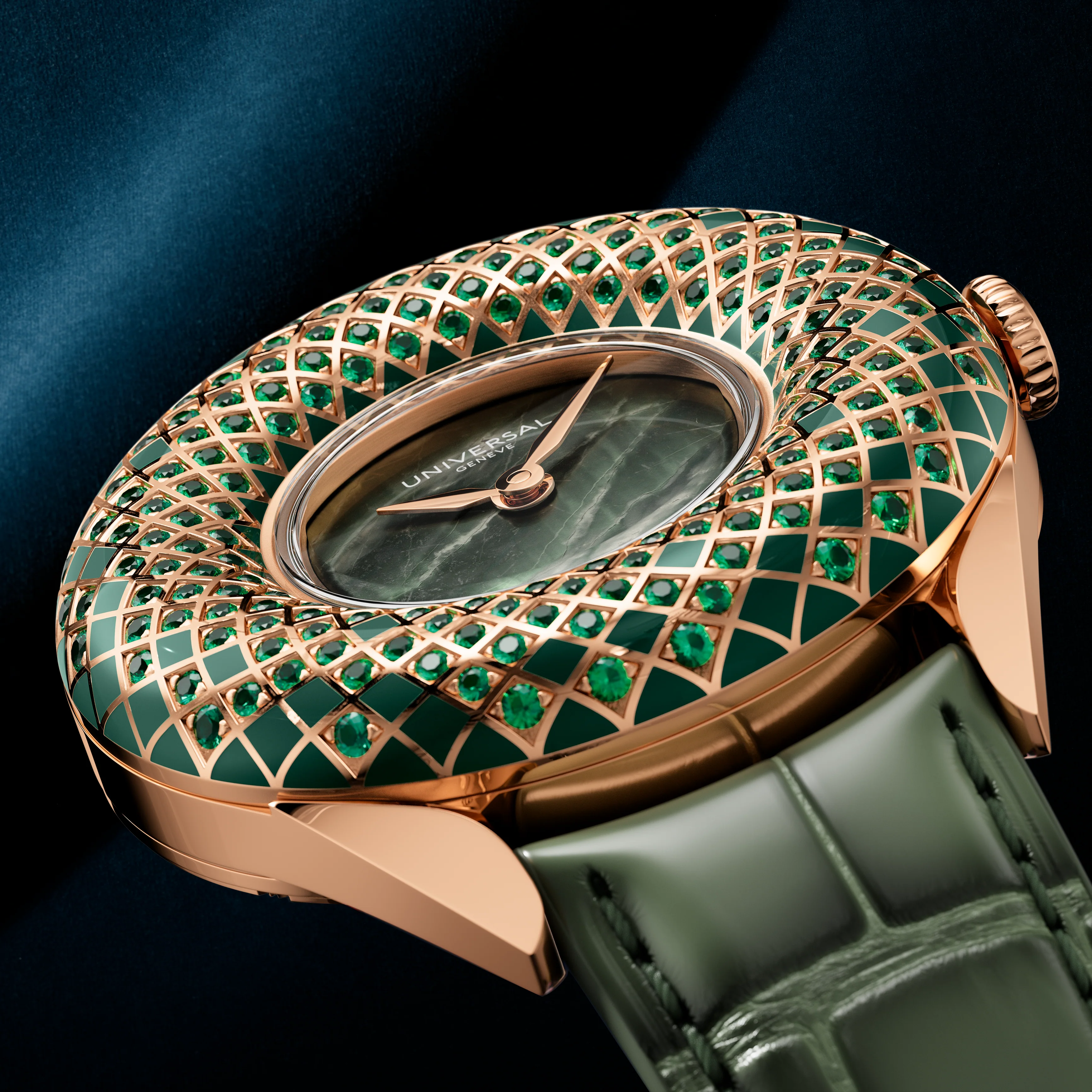 The Dioramic Couture | 37mm, 18K Rose Gold, Leather, Green Jade Dial - Image 3