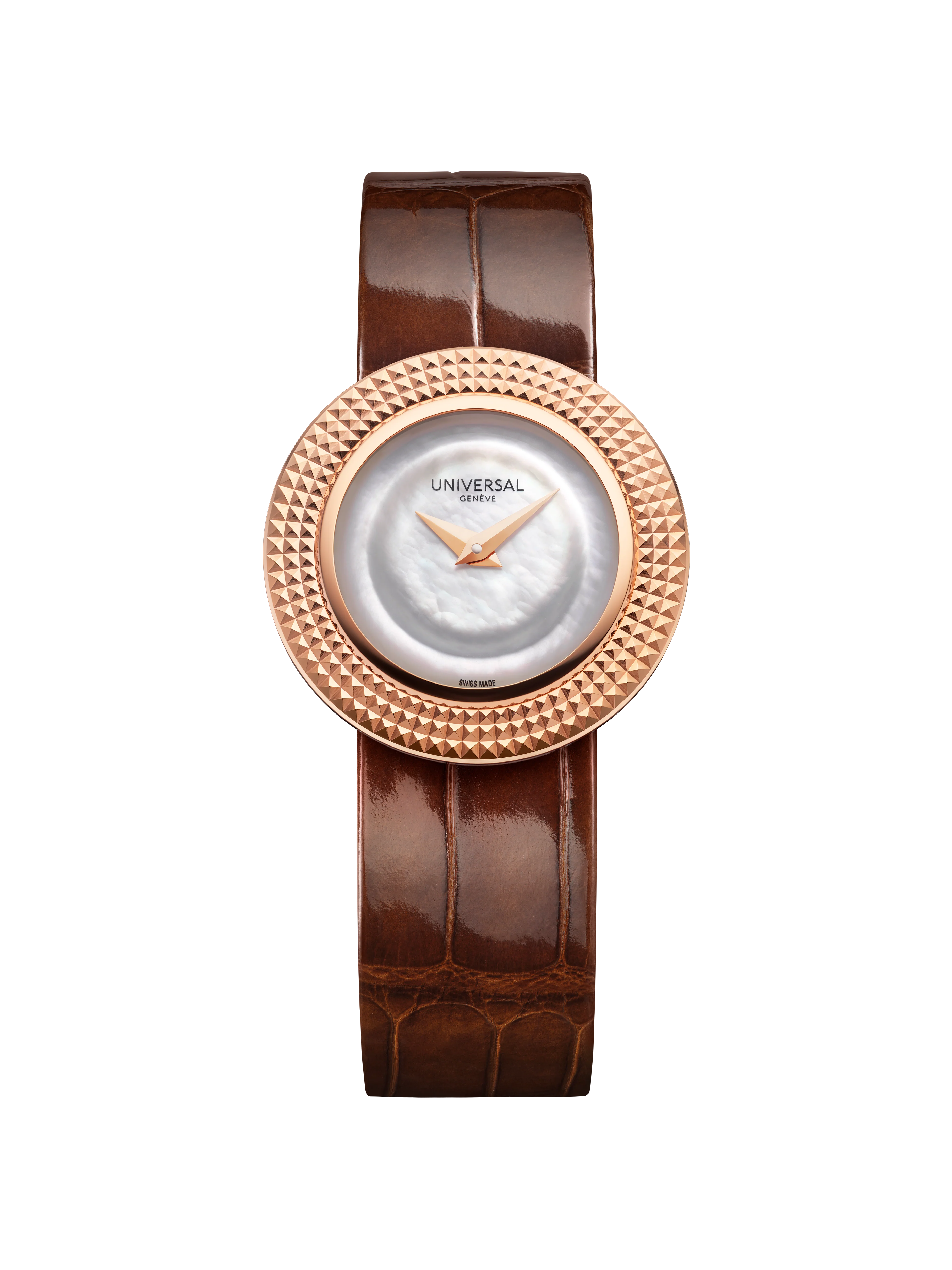 The Disco Mini | 28mm, 18K Rose Gold, Leather, White Mother of Pearl Dial