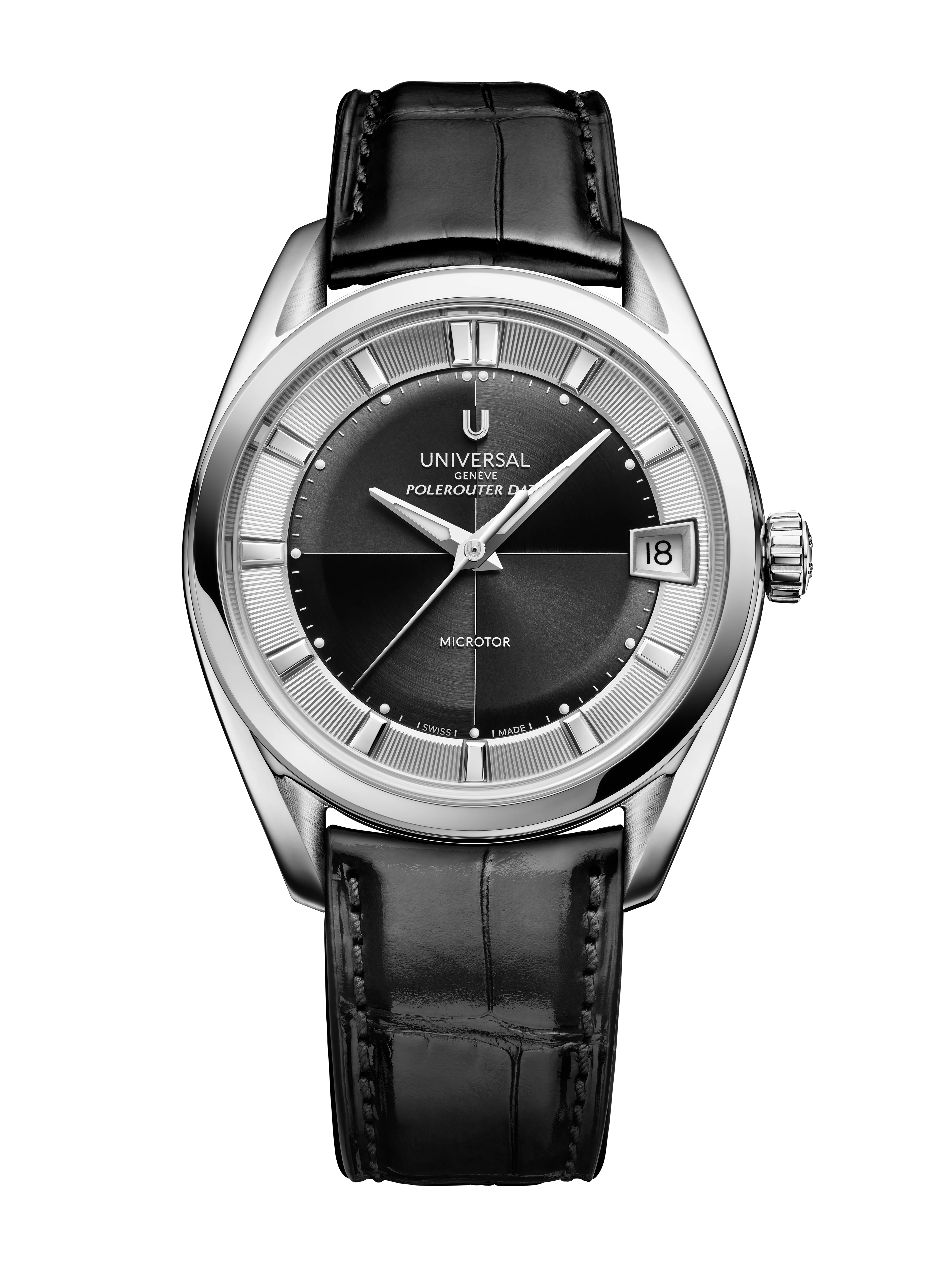 The Polerouter Date | 39mm, Steel, Leather, Black Dial