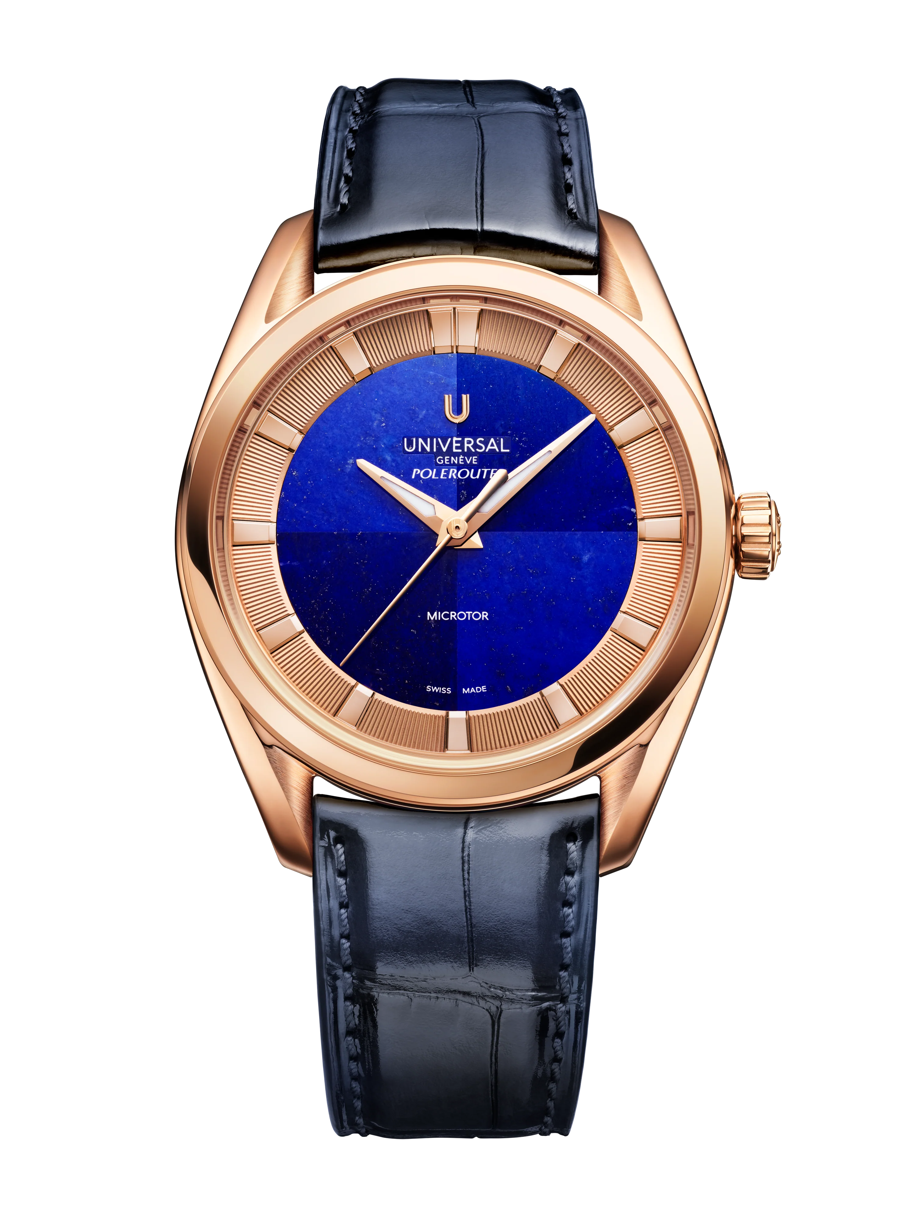 The Polerouter | 39mm, 18K Rose Gold, Leather, Black Dial
