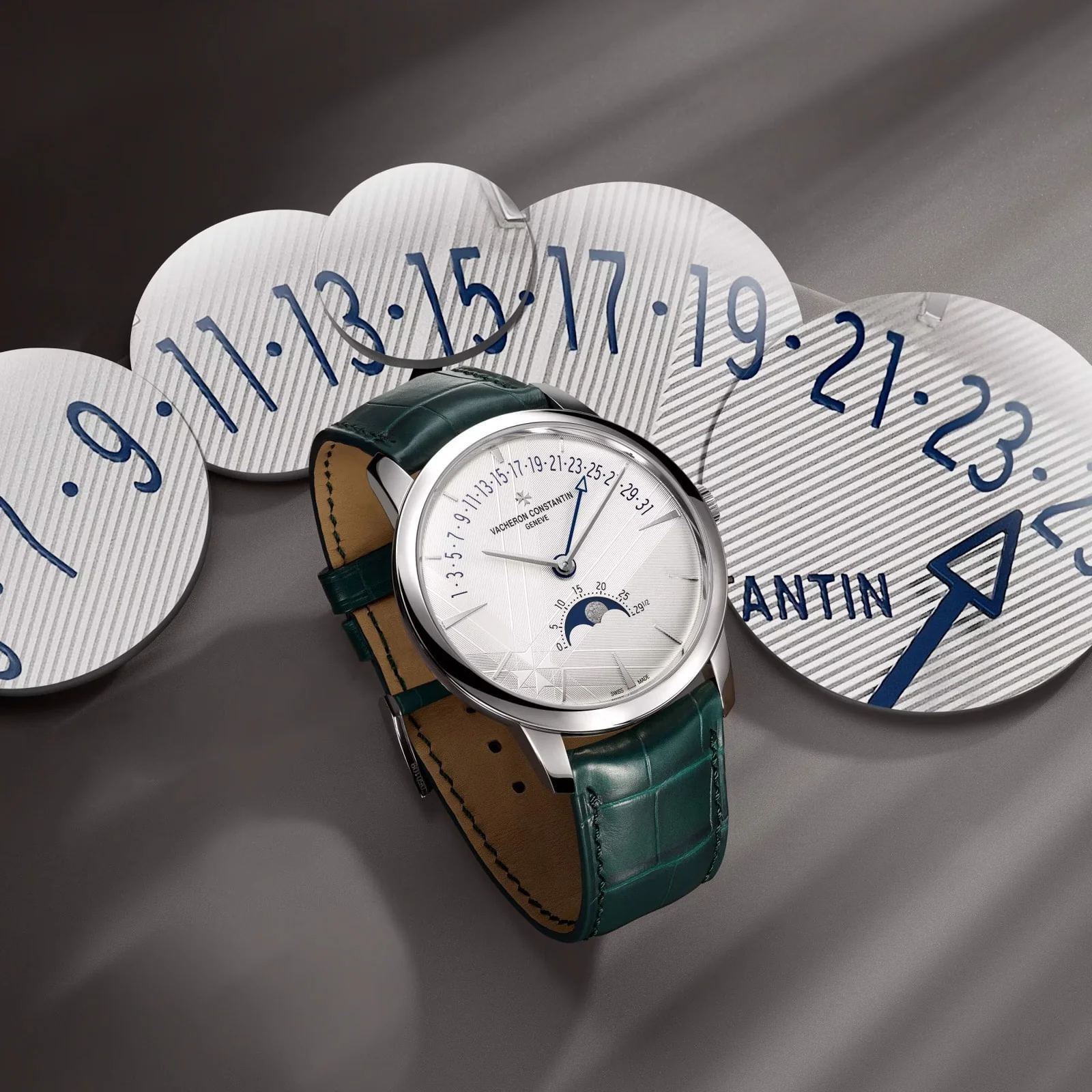 Patrimony Moon Phase Retrograde Date | 42.5mm, 18K White Gold, Leather, Texture, Silver Dial - Image 6