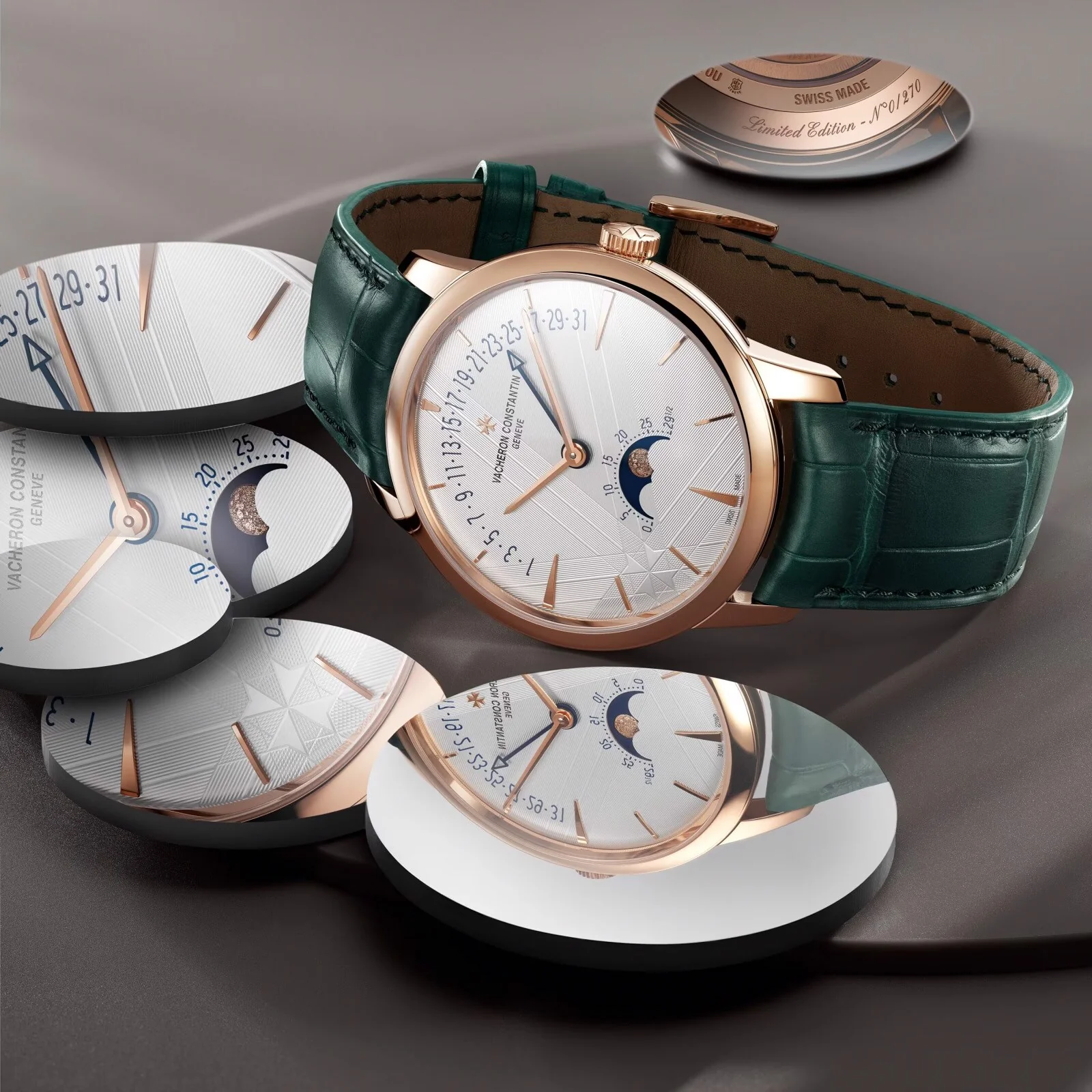 Patrimony Moon Phase Retrograde Date | 42.5mm, 18K Rose Gold, Leather, Silver Dial - Image 5