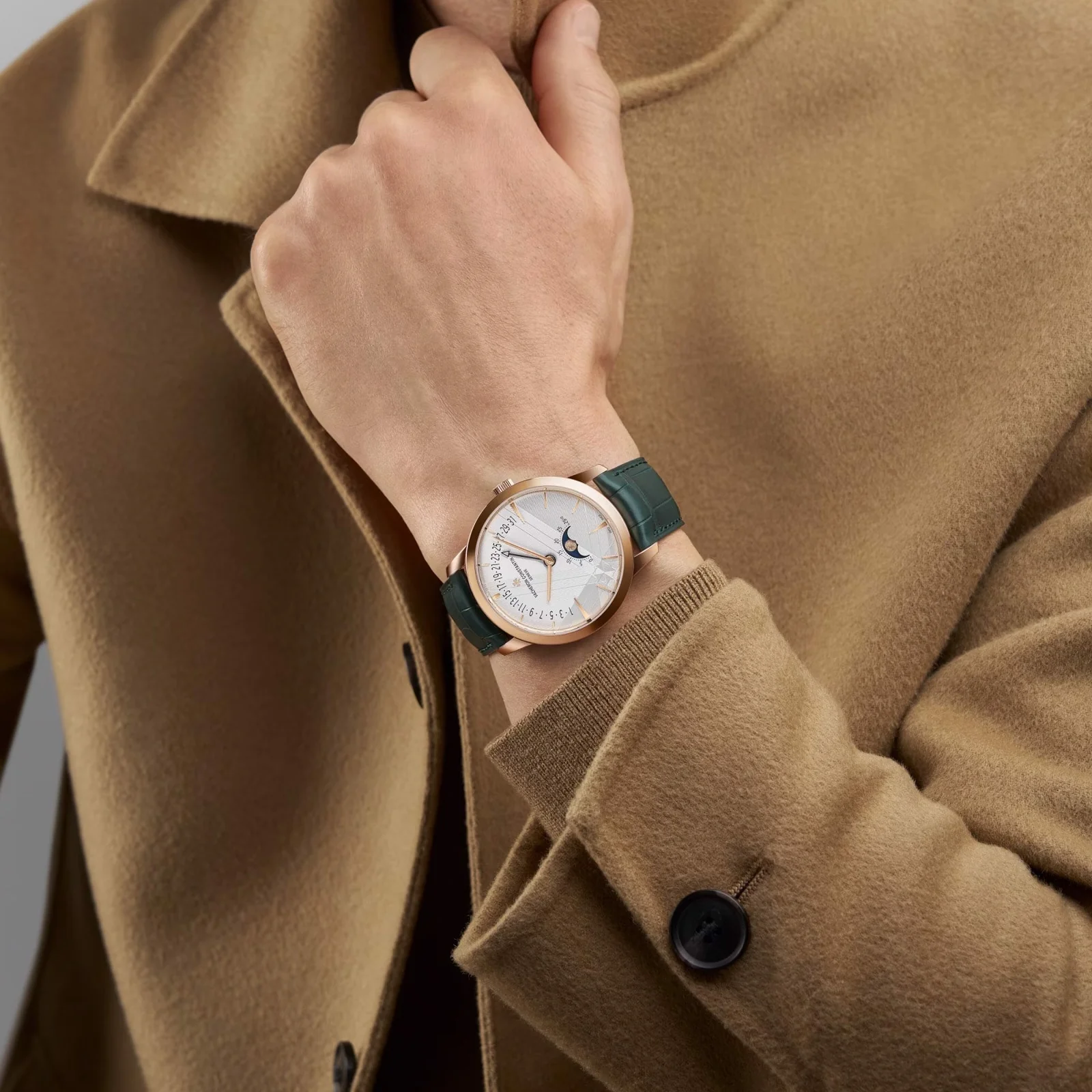 Patrimony Moon Phase Retrograde Date | 42.5mm, 18K Rose Gold, Leather, Silver Dial - Image 6